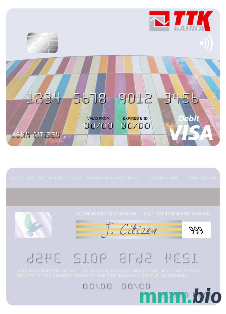 Macedonia TTK Banka AD Skopje visa debet karta przykład w formacie PSD